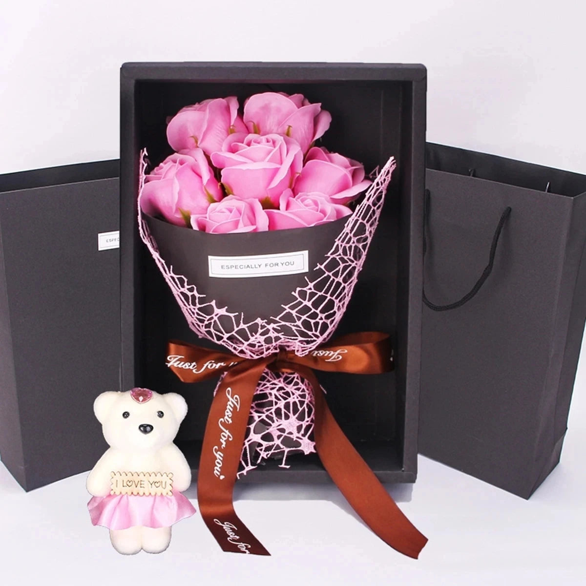 Bouquet de fleurs artificielles, idée cadeau élégante et romantique pour la Saint-Valentin