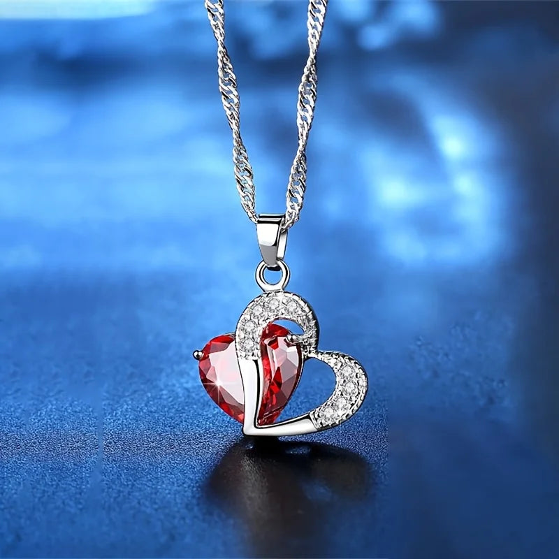 Collier Pendentif Cœur Rouge avec Coffret Fleur