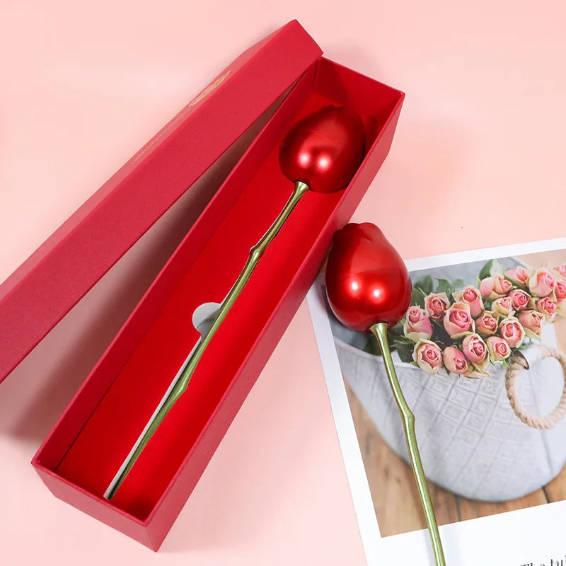 Collier Pendentif Cœur Rouge avec Coffret Fleur