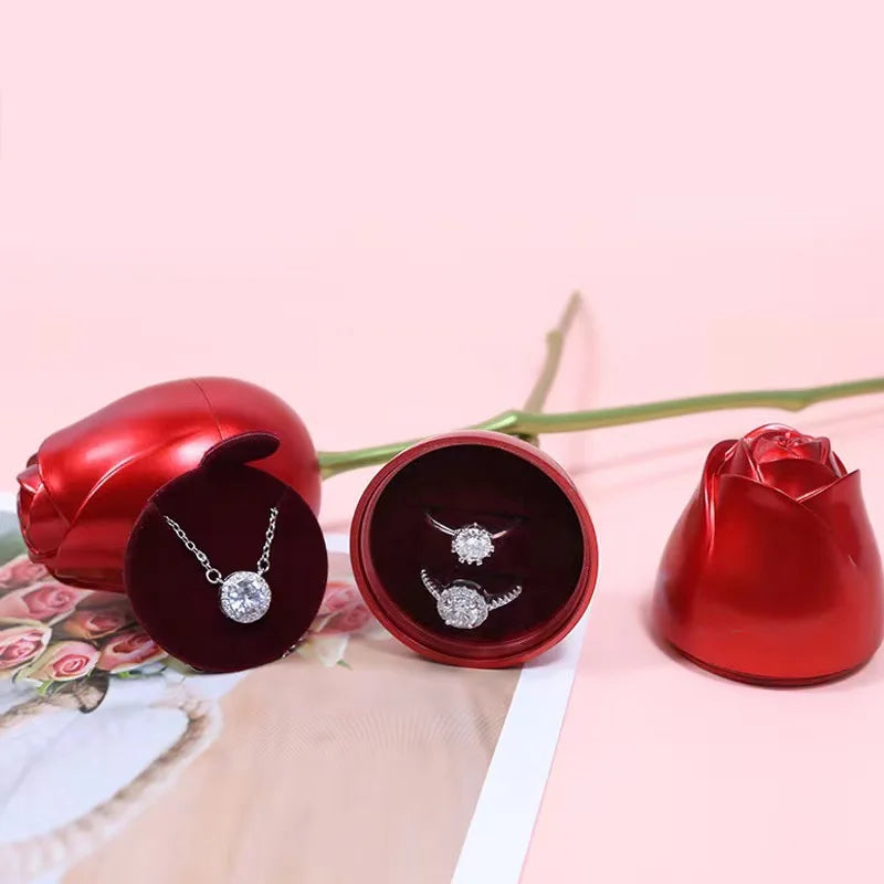 Collier Pendentif Cœur Rouge avec Coffret Fleur