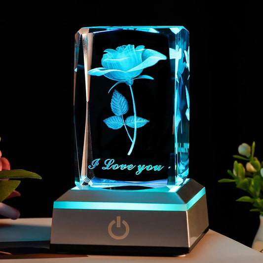 Lumière décorative rose en cristal 3D symbolisant l'élégance et l'amour intemporel.