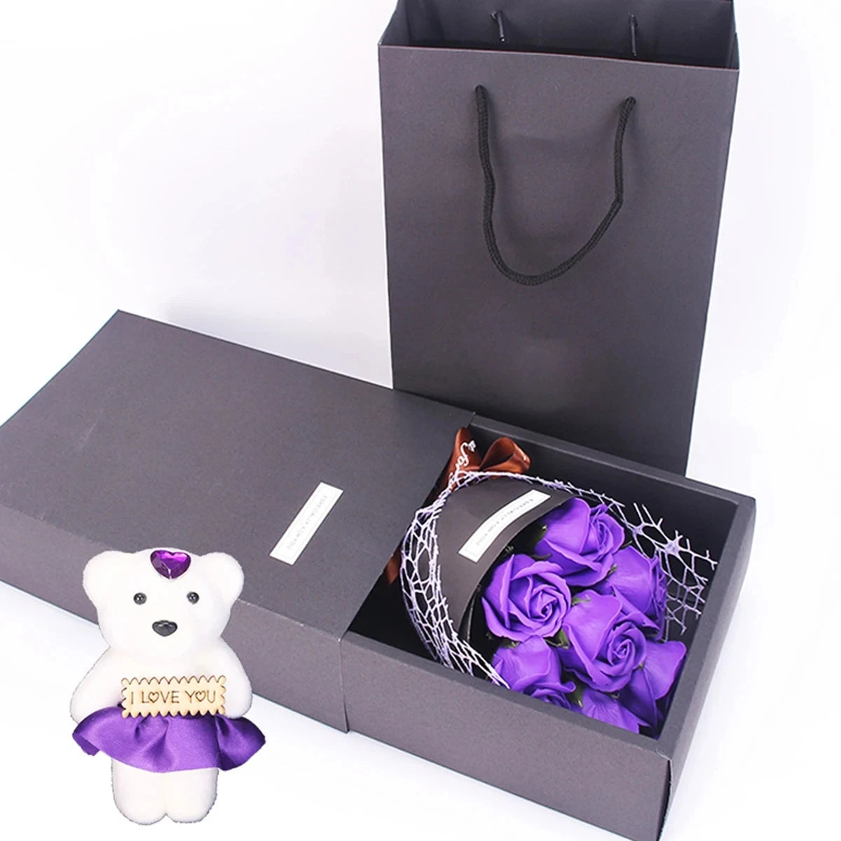 Bouquet de fleurs artificielles, idée cadeau élégante et romantique pour la Saint-Valentin